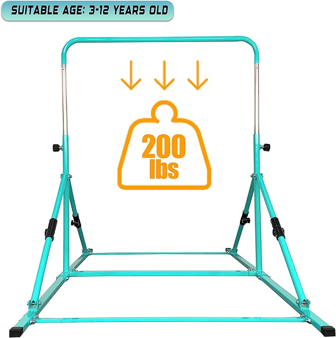 Upgrade Foldable Gymnastic Bar with Mat for Kids 3-12, 200 200 lbs