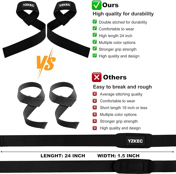 24" Cotton Weight Lifting Wrist Straps with Neoprene Cushioned Padded for Wrist Support and Protection，Weightlifting，Strength Training，Bodybuilding，Powerlifting，Dumbbell Workout，Men and Women (Pair)