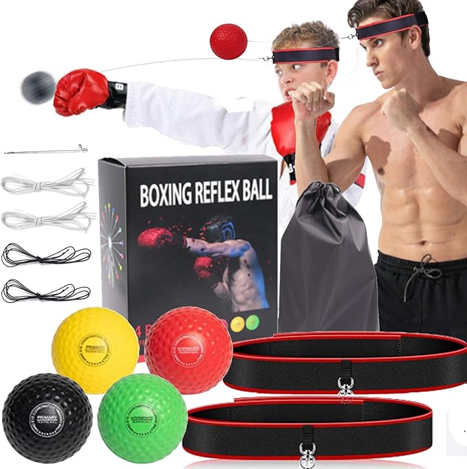 Boxing Reflex Ball for Kids and Adults,4 Levels Boxing Ball with 2 Adjustable Headbands,Boxing Equipment Punching Ball Great for Hand Eye Coordination Punching Speed and Fight Reaction
