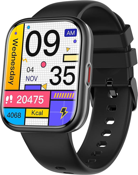 UWATCH 1.90" Smart Watch – Heart Rate & Sleep Monitor, IP68 Waterproof Fitness Tracker – Silicone Strap Smart Watches – Ideal for Health, Fitness & Daily Wear – Compatible with iOS & Android (Black)