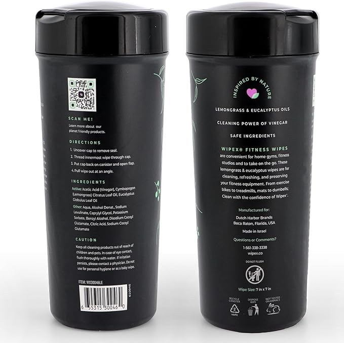 Wipex Natural Wipes for Fitness in Lemongrass & Eucalyptus 75 Count 4)