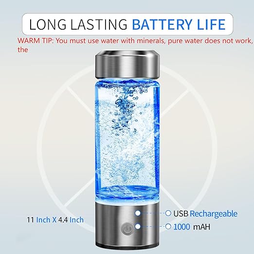 Hydrogen Water Bottle, Portable Hydrogen Water Ionizer Machine, Hydrogen Water Generator, Rechargeable Hydrogen Rich Water Glass Health Cup for Home Travel (Silver)