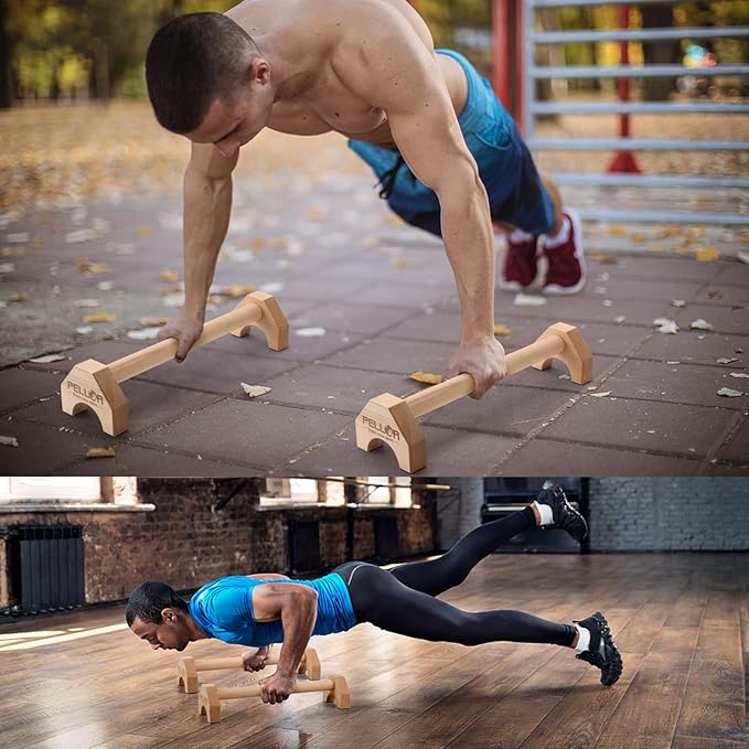 Pushup Stands - Wooden Push Up Bars Gym Gear Equipment with Anti-Slid Mat Workout Solid Exercise Women Men Portable Fitness