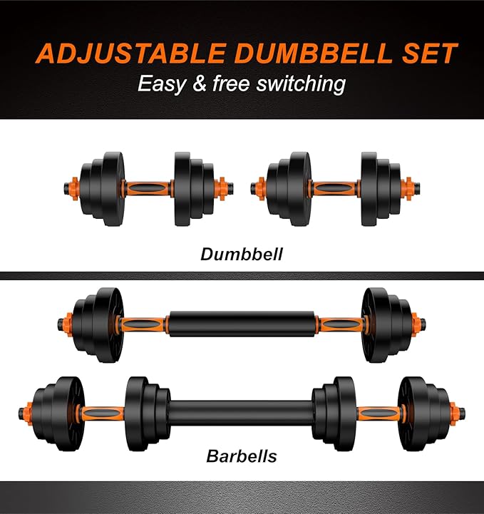 44LB Adjustable Dumbbelsll Set of 2 4 in 1, Barbell