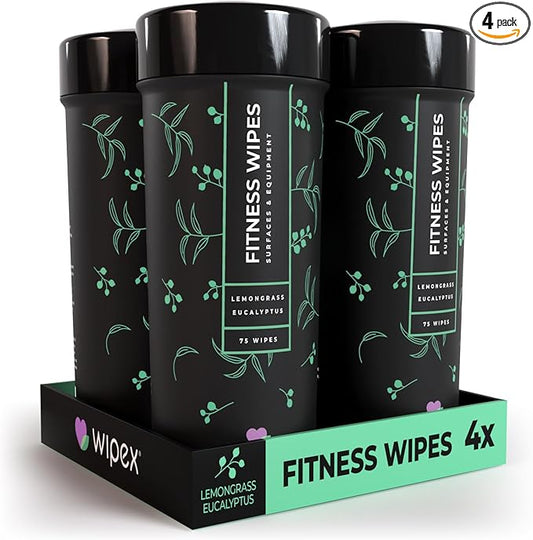 Wipex Natural Wipes for Fitness in Lemongrass & Eucalyptus 75 Count 4)