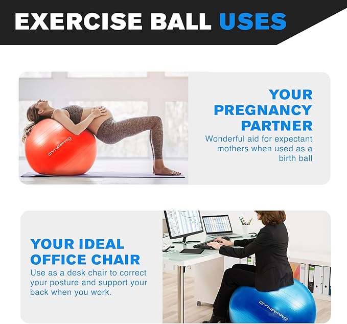 Exercise Ball – Extra Thick Eco-Friendly & Anti-Burst 2200lbs, Stability