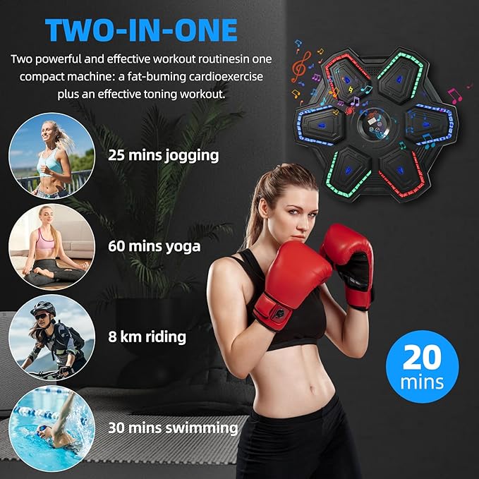 Music Boxing Machine with Boxing Gloves, Wall Mounted Intelligent Bluetooth Music Boxing Trainer, Home, Office and Gym Indoor Electronic Boxing Target Training Punching Equipment with Glove