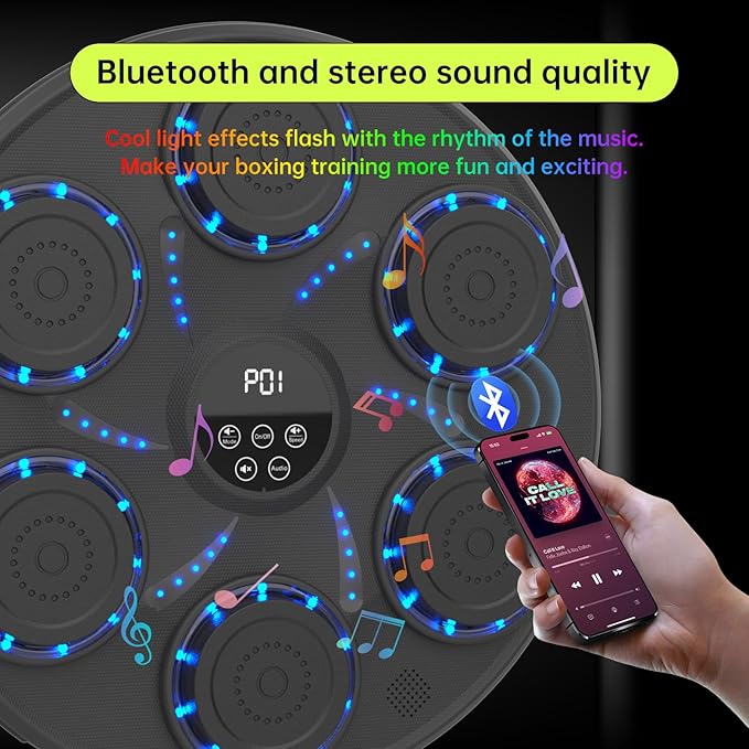 Music Boxing Machine Smart Bluetooth Boxing Equipment for Adults and Kids Home Gym Workout Exercise（2 Pairs of Gloves）