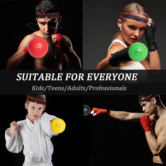 Boxing Reflex Ball for Kids and Adults,4 Levels Boxing Ball with 2 Adjustable Headbands,Boxing Equipment Punching Ball Great for Hand Eye Coordination Punching Speed and Fight Reaction