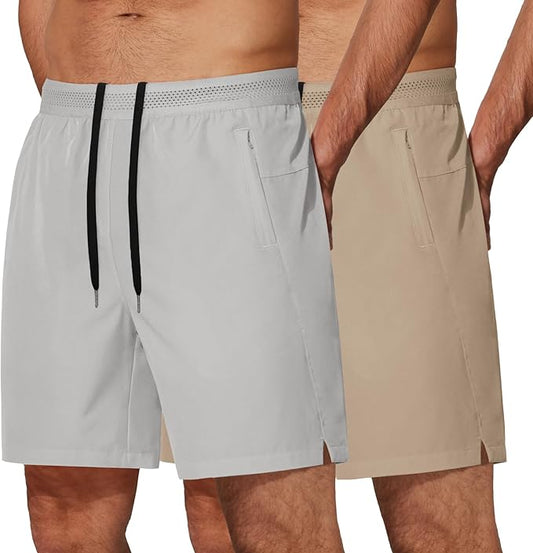 COOFANDY Mens Athletic Running Shorts 7'' Gym Workout Shorts Lightweight Drawstring Training Shorts with Zipper Pockets