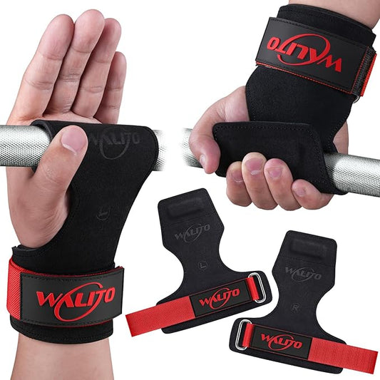 WALITO Weight Lifting Wrist Straps (Pair),Double Layer Leather Grips for Deadlift,Powerlifting and Gym Workouts, Adjustable Neoprene Padded Wrist Wraps - Men/Women, Heavy Duty Support