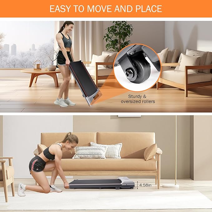 Walking Pad with 7% Incline and APP&Remote Control,300+lb Capacity Under Desk Treadmill 2.5HP Treadmill,10 HIIT Modes Treadmills for Home Office