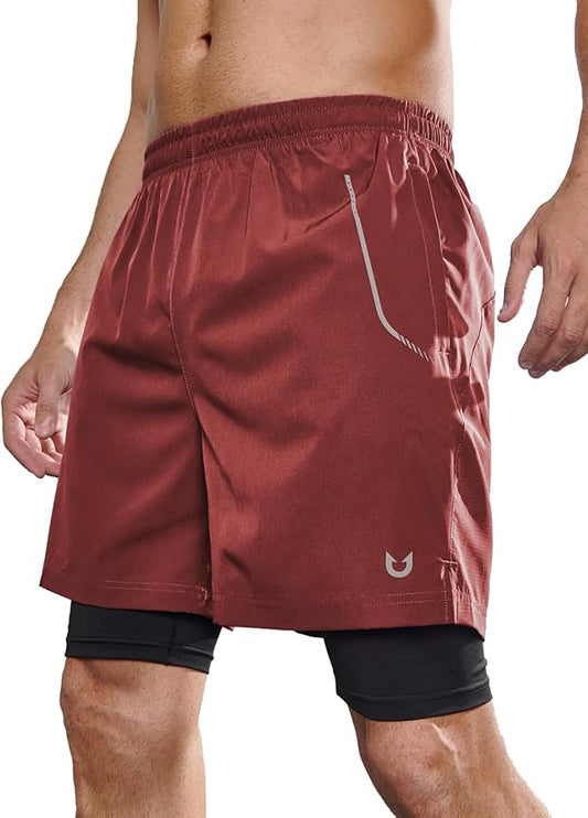 NORTHYARD Men's 2 in 1 Workout Shorts 5" Running Athletic Quick Dry Shorts Gym Sports Basketball Tennis with Phone Pockets