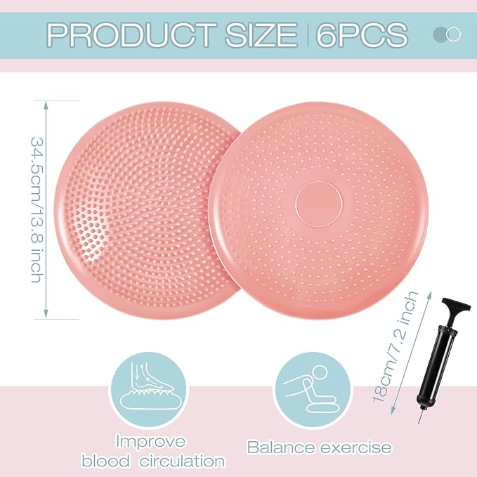 Amylove 6 Pcs Inflated Wobble Cushion Pump Wiggle Seat for Sensory Kids Flexible Seating Exercise Balance Disc Sensory Chair for Office School Home Equipment, Pump Included