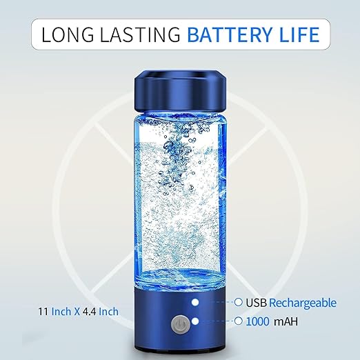 Hydrogen Water Bottle, Portable Hydrogen Water Ionizer Machine, Hydrogen Water Generator, 2025 New Rechargeable Hydrogen Rich Water Glass Health Cup for Home Travel (Blue)