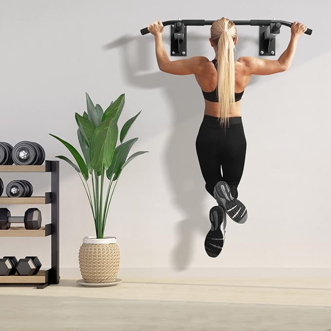 Goplus Wall Mounted Pull Up Bar 3 Grip 440 LBS
