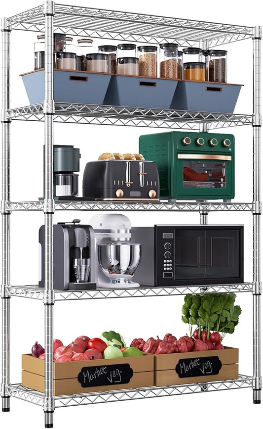 Steel Storage Shelving 5-Tier Utility Shelving Unit Steel Organizer Wire Rack for Home,Kitchen,Office,Garage, 1750 LBS Capacity 17.7" D x 47.2" W x 72.3" H