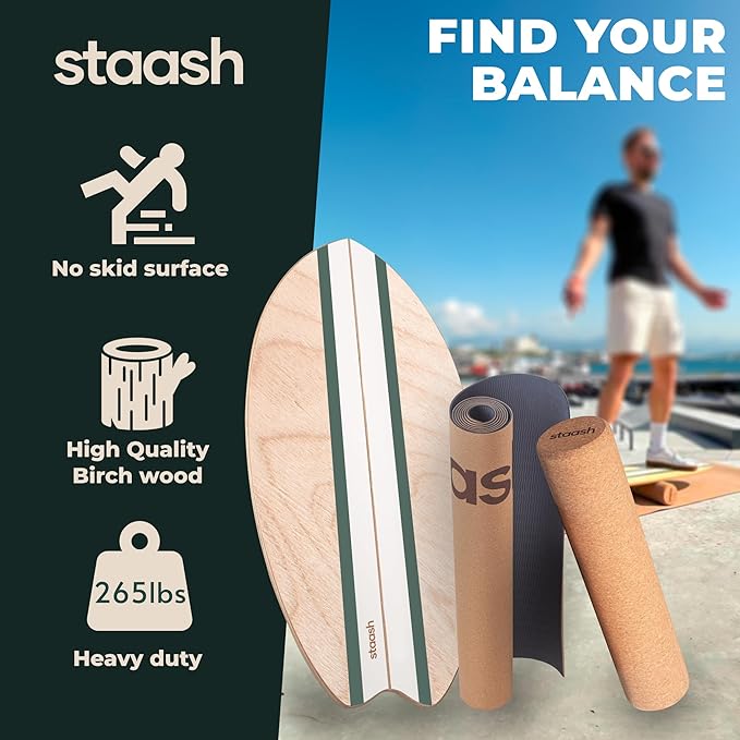 STAASH® Balance Board – Starter (Board + Roller) or Full Kit (w/Mat, Ball & Disc) – Core Balance Trainer for Fitness, Rehab, Surf – Free Coaching Videos