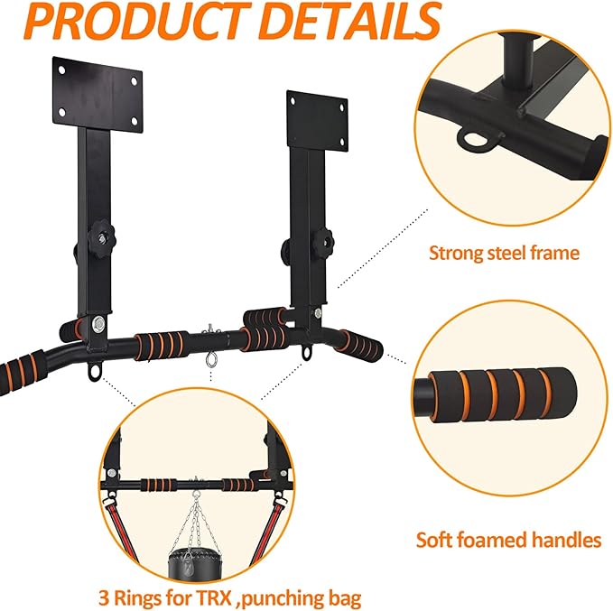 BESTHLS Wall Mounted Pull Up Bar and Dip Station 440 Lbs
