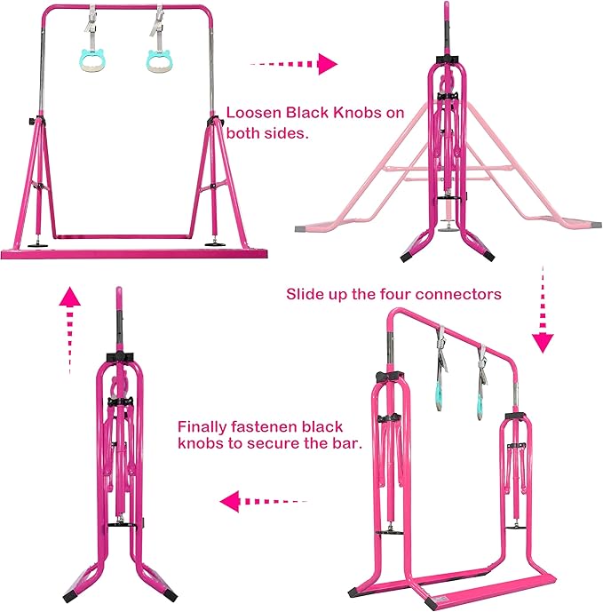 PreGymnastic Updated Folding Gymnastics Bar with Rings 3-10, Gymnastic