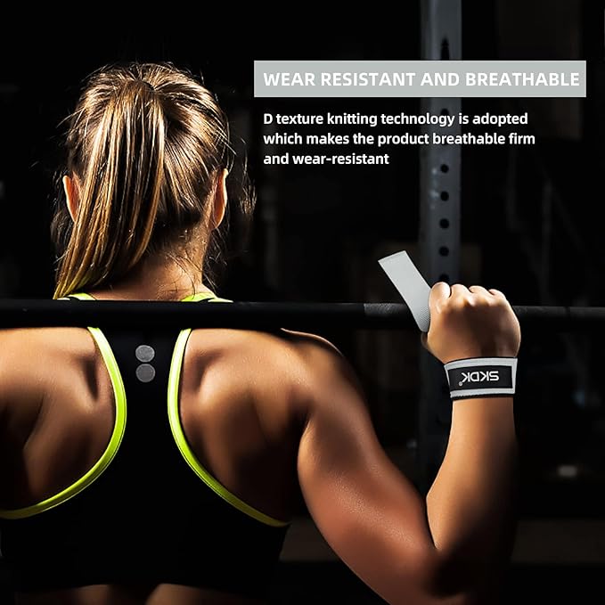 SKDK Cotton Hard Pull Wrist Lifting Straps Grips Band-Deadlift Straps with Neoprene Cushioned Wrist Padded and Anti-Skid Silicone - for Weightlifting, Bodybuilding, Xfit, Strength Training