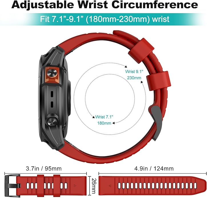 OVERSTEP Compatible with Fenix 7X Bands, 26mm Width Soft Silicone Replacement Strap for Fenix 7X Pro/Fenix 6X/ Fenix 5X/ Fenix 3 Smartwatch