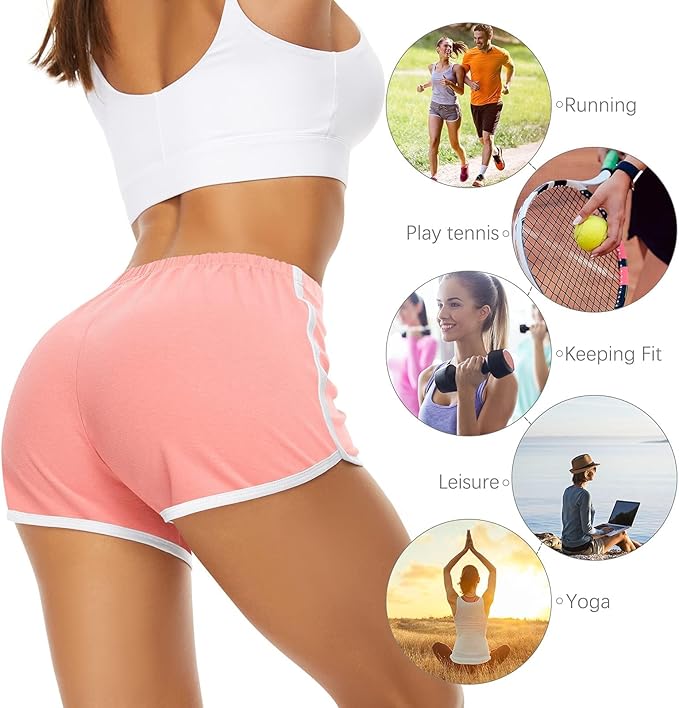 URATOT Women's Cotton Gym Yoga Summer Running Active Dance Elastic Shorts, Pack of 2