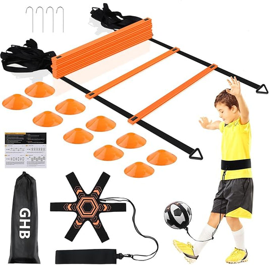 GHB Pro Agility Ladder Soccer Kick Trainer Set 20ft 12 12 Rung10 Rung10 Cones 4 Stakes