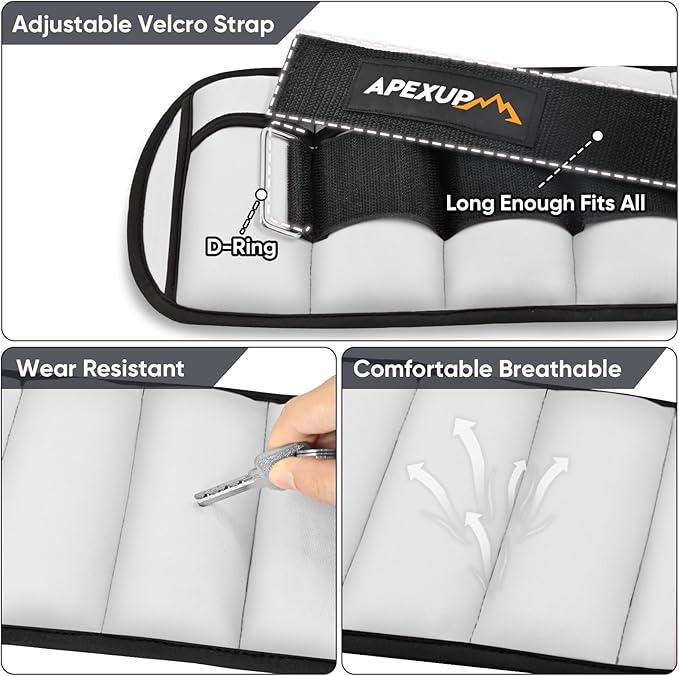APEXUP 10lbs/Pair Adjustable Ankle Weights for Women and Men
