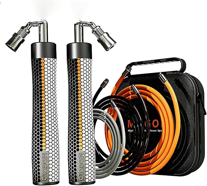 Weighted Jump Rope for Men Women -Interchangeable 1/5lb 1/4lb 1/2lb Heavy jump ropes - 360 Degree Spin - Length Adjustable,Ergonomics Leather Grip Skipping Rope for Fitness Weight Loss & More