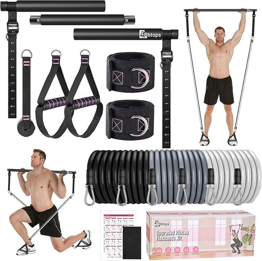 Pilates Bar Kit with Resistance Bands,Pilates Bar with Stackable Bands Workout Equipment for Legs,Hip,Waist and Arm,Exercise Fitness Equipment for Women & Men Home Gym Yoga Pilates