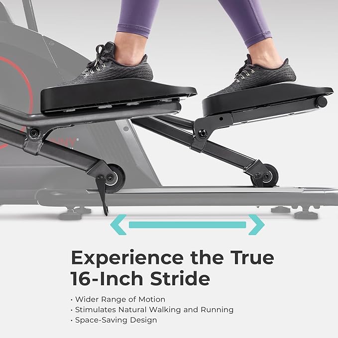 Sunny Health & Fitness 2-in-1 Smart Upright Elliptical Full-Body Exerciser w/Pulse Sensors, Home Cross-Training Cardio Workout Machine, Free SunnyFit App Bluetooth Link, Optional Long Stride Length