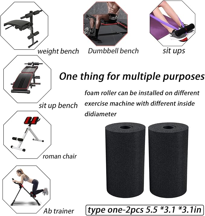 Foot Foam Pads Roller (5.5 * 3.1 * 3.1in), Marcy Olympic Weight Bench Foam for Inversion Table,Sit Ups,Leg Curl Press Attachment Extension (Black)