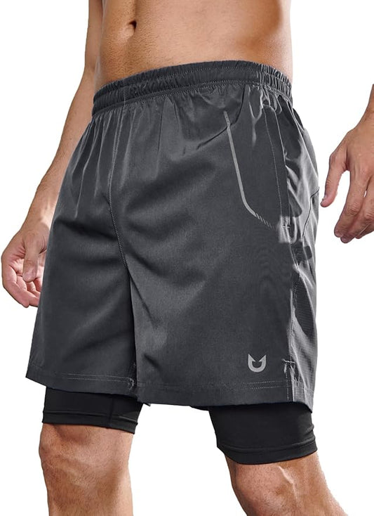 NORTHYARD Men's 2 in 1 Workout Shorts 5" Running Athletic Quick Dry Shorts Gym Sports Basketball Tennis with Phone Pockets