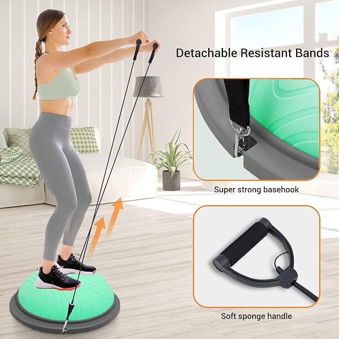 PROIRON Balance Ball Trainer - Air Dome Half Ball with Resistance Bands & Nonslip Base - 660lbs Capacity - Ideal for Yoga & Exercise