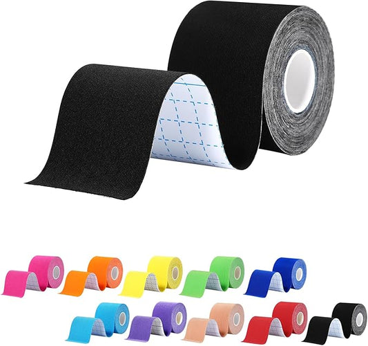 Pro Synthetic Kinesiology Tape 1 Roll, Athletic Sports Tape for Muscle Joint Support, Pain Relief for Knee Elbow Wrist Ankle, 2 in x 16.4 Ft, Black