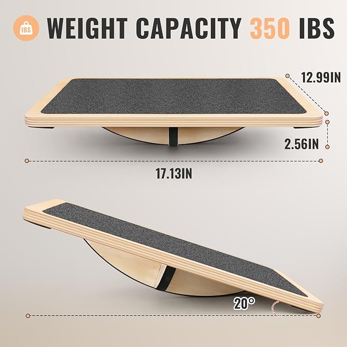 Professional Balance Board for Adults - Anti-Slip 350LBS Wobble Board for Physical Therapy, Standing Desk, Core Strength - Wooden Rocker Board
