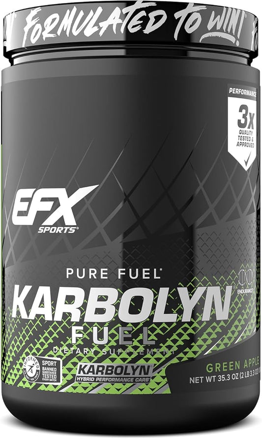 EFX Sports Karbolyn Fuel | Fast-Absorbing Carbohydrate Powder | Carb Load, Sustained Energy, Quick Recovery | Stimulant Free | 18 Servings (Green Apple)