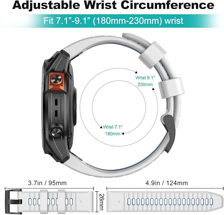 OVERSTEP Compatible with Fenix 7X Bands, 26mm Width Soft Silicone Replacement Strap for Fenix 7X Pro/Fenix 6X/ Fenix 5X/ Fenix 3 Smartwatch