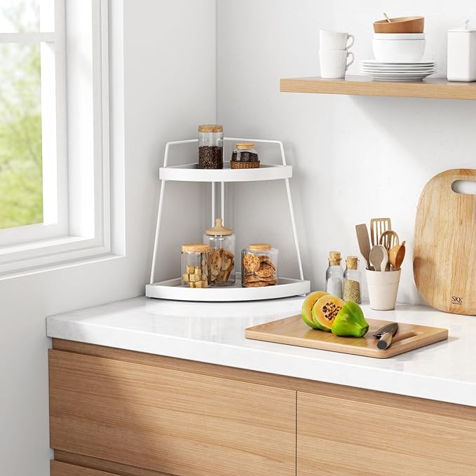 Forbena White 2 Tier Corner Bathroom Counter Organizer 2 Tier
