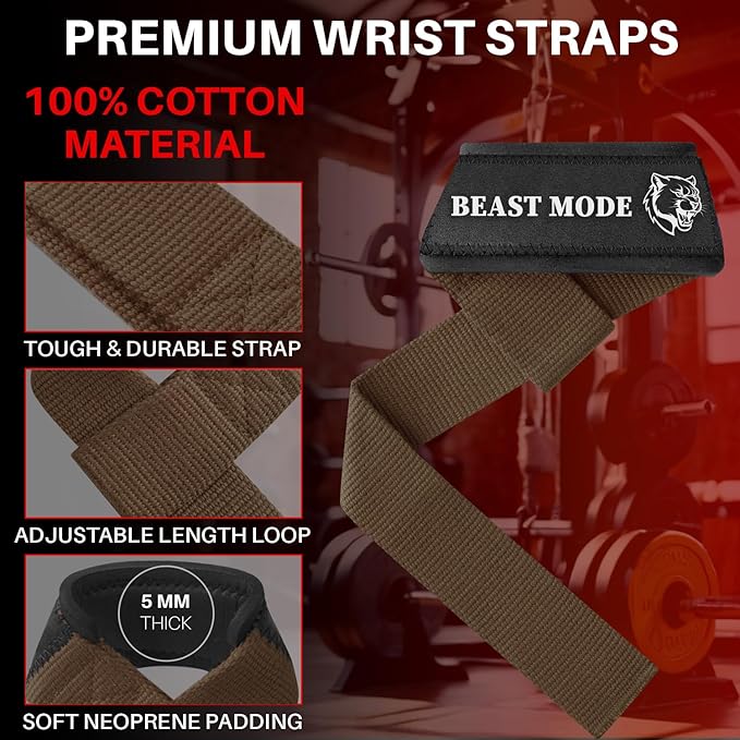 TECEUM Wrist Lifting Straps with Neoprene Padding Support – Heavy Duty Wrist Workout Straps For Men and Women – Ideal for Powerlifting, Strength Training, Bodybuilding