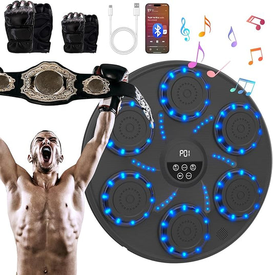 Music Boxing Machine Smart Bluetooth Boxing Equipment for Adults and Kids Home Gym Workout Exercise（2 Pairs of Gloves）