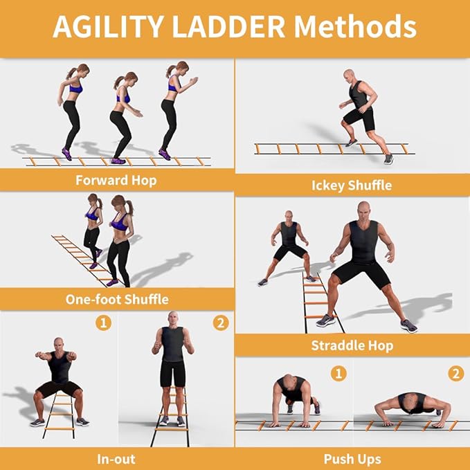 YISSVIC Agility Ladder and Cones 20 Feet 12 Equipment,1 Carry 10 Cones, 4 Stakes,