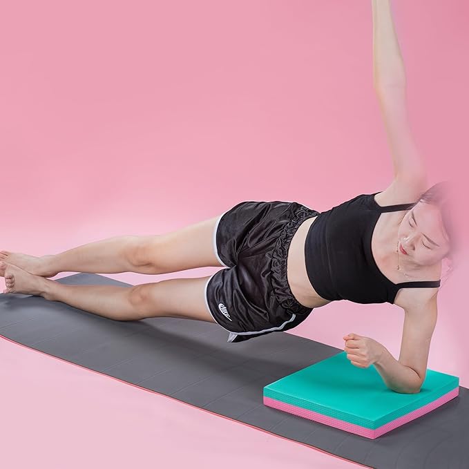 Stability Trainer Pad - Foam Balance Exercise Pad Cushion for Therapy, Yoga, Dancing Balance Training, Pilates,and Fitness (Green-Pink)