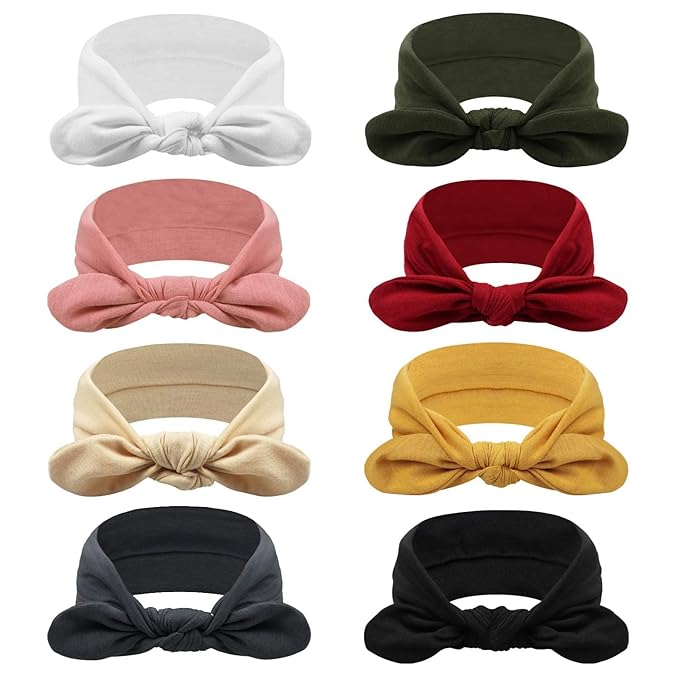 DRESHOW 8 Pack Headbands for Women Bow Knotted Hair Band Facial Cloth Rabbit Ears Running Sport Elastic Hair Wrap
