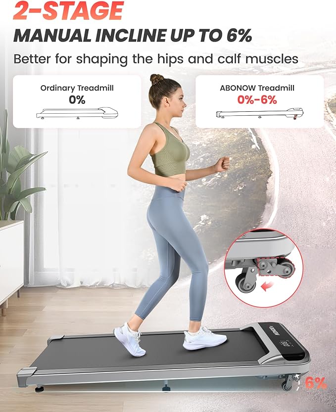 Walking Pad, Under Desk Treadmill with Incline for Home Office 2.5HP Portable Walking Treadmill with 280 Lbs Weight Capacity Walking Machine, Remote Control, LED Display