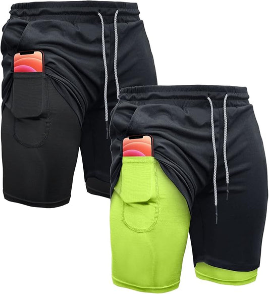 OEBLD Mens Athletic Shorts 2-in-1 Gym Workout Running 7'' Shorts with Towel Loop