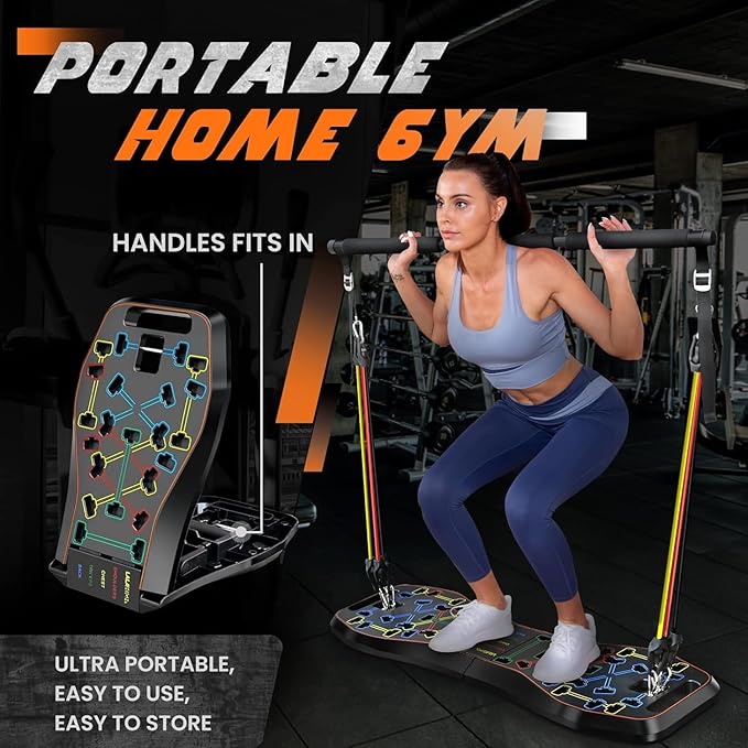 LALAHIGH 25-in-1 4rd Generation Push Up Board - Multi-Functional Foldable Gym System with Resistance Bands, Pilates Bar & Pulleys, Portable Workout Equipment for Men & Women, Chest/Back/Abs Training