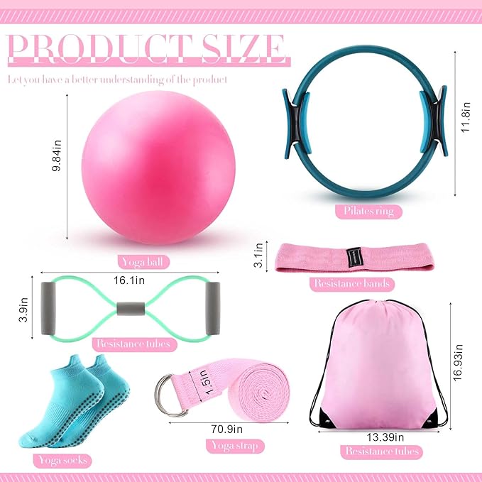 Poen 14 Pcs Pilates Ring and Ball Set 8 Resistance