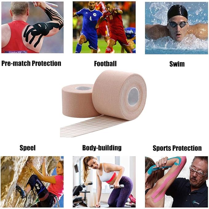 4 Pack Kinesiology Tape 16ft Latex Free Elastic Waterproof Breathable Athletes Sports Tape for Knees, Ankles, Elbow, Pain Relief and Shoulder Muscle (Black, Skin)